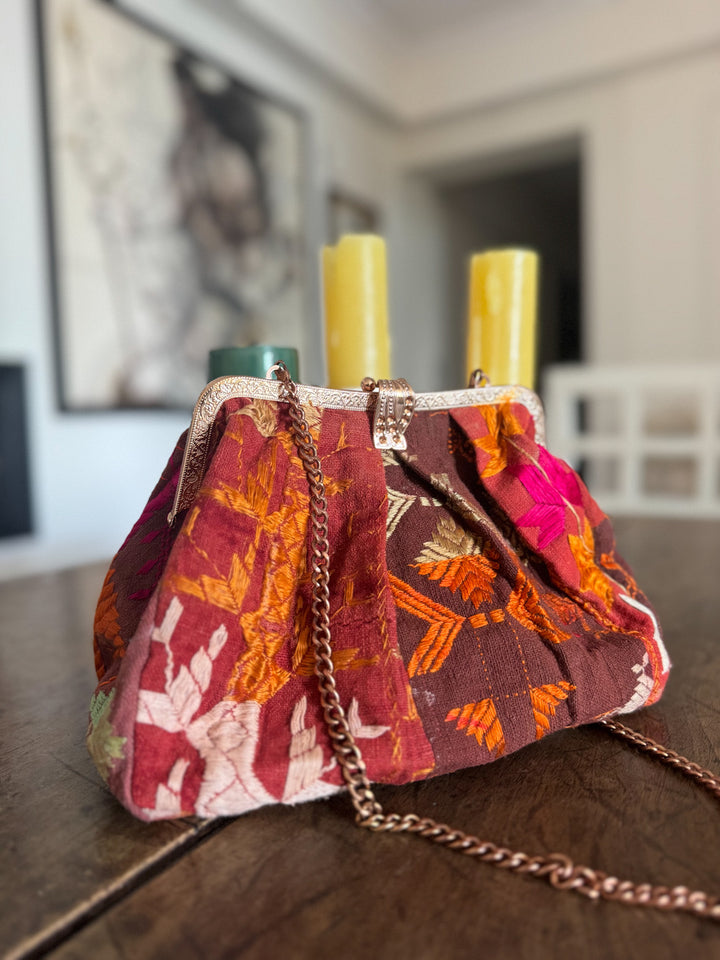 Rasa, Handmade Vintage Phulkari Clasp Handbag, One of a Kind, Medium