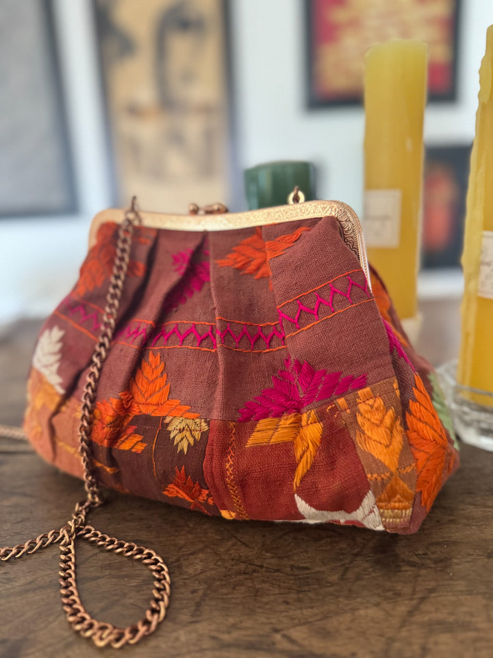 Rasa, Handmade Vintage Phulkari Clasp Handbag, One of a Kind, Medium