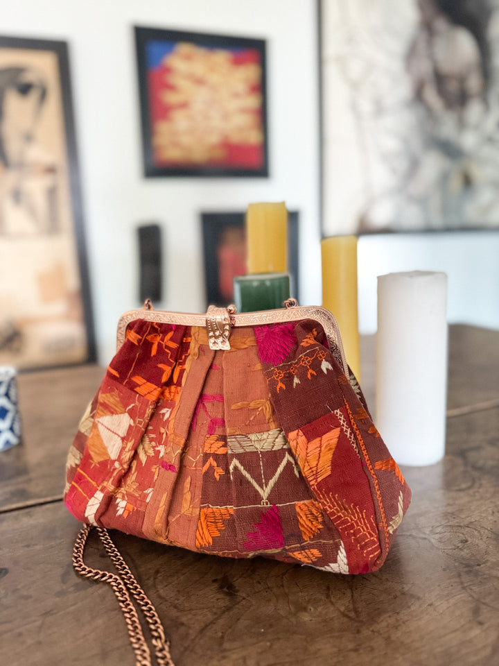 Sehar, Handmade Vintage Phulkari Clasp Handbag, One of a Kind, Medium