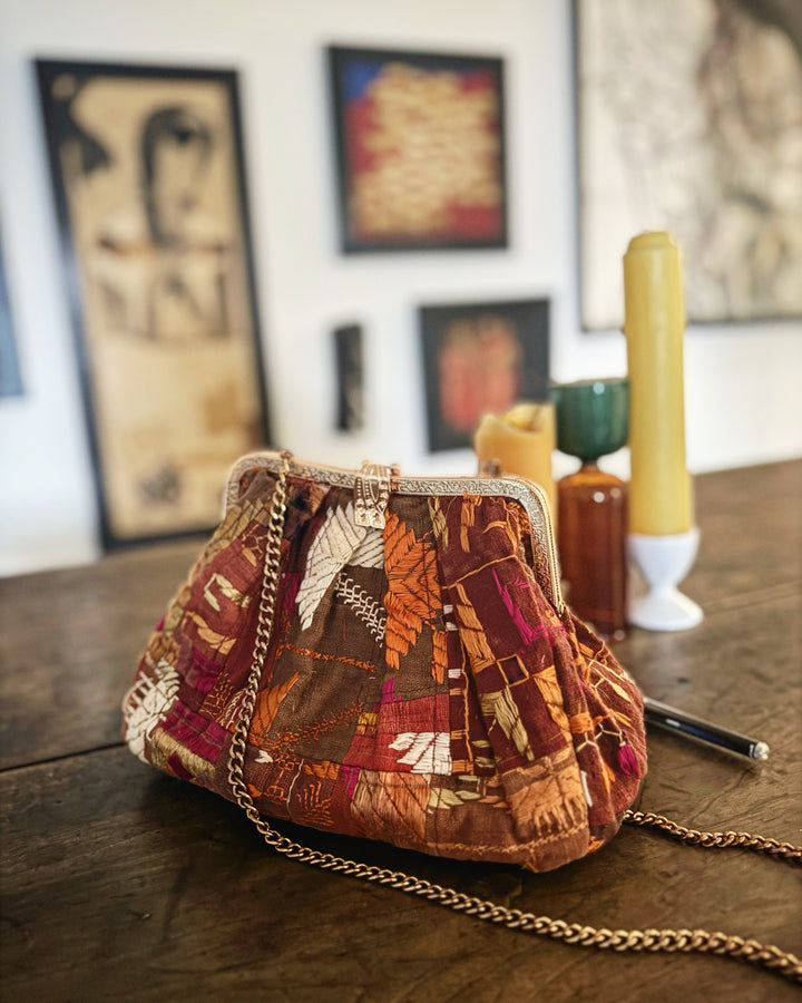 Kriya, Handmade Vintage Phulkari Clasp Handbag, One of a Kind, Medium - kinchecom