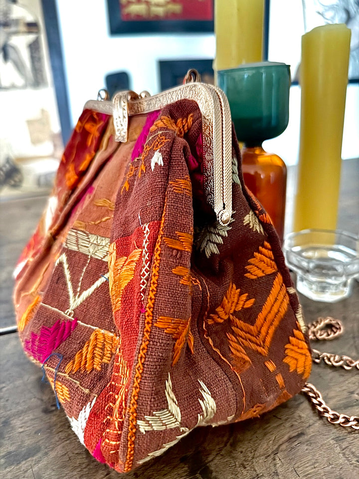 Sehar, Handmade Vintage Phulkari Clasp Handbag, One of a Kind, Medium