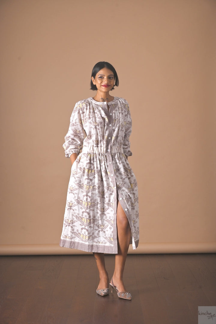 Qarshi, Rare Ikat Weave, Limited Edition Shirt Dress - kinchecom