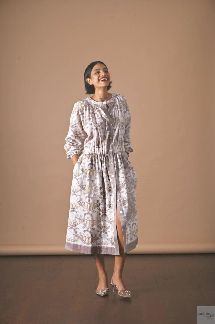 Qarshi, Rare Ikat Weave, Limited Edition Shirt Dress - kinchecom