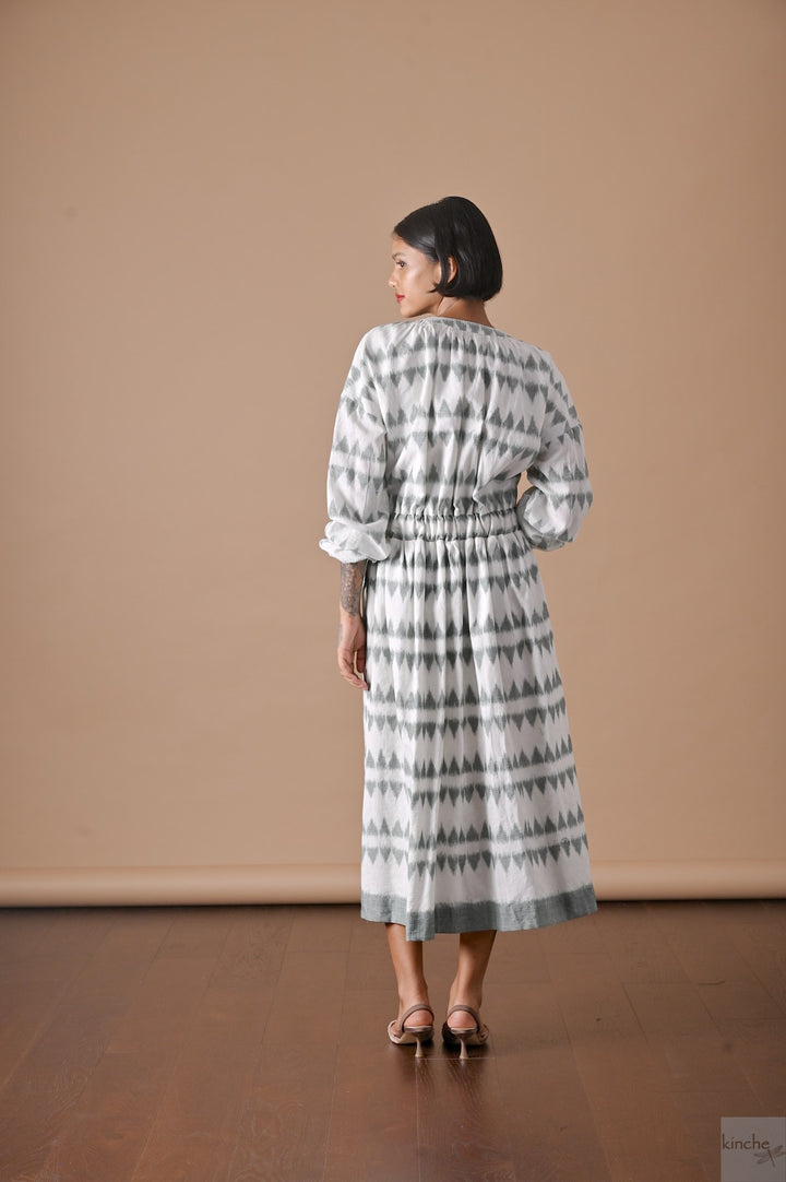 Allysa, Ikat Long Shirt Dress, Smocking at Neck and Back - kinchecom