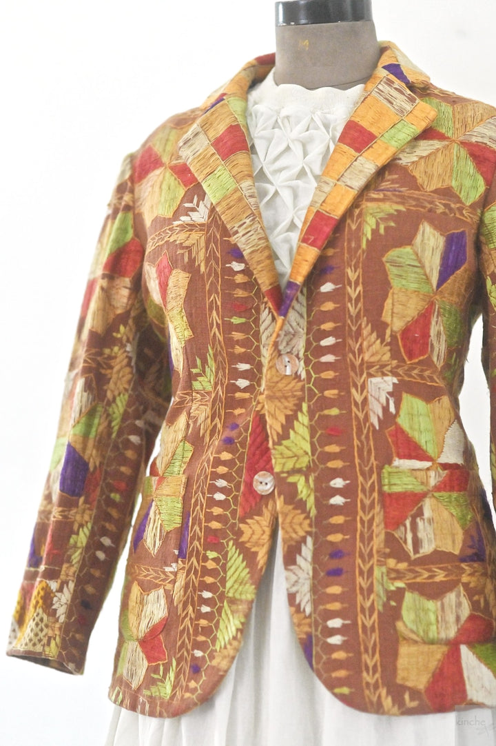 Prabh,  Size XXL Blazer, Made of Antique Phulkari Chaddar/ One of a Kind - kinchecom