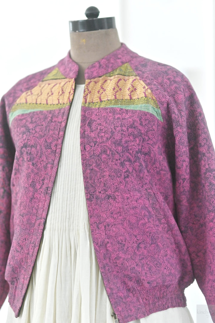 Medium, Adeline Jacket in a beautiful Vintage Print, Quilted Cotton Kantha - kinchecom
