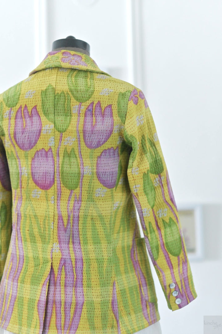 Medium, Noorie, Women's Stylish Kantha Quilted Blazer in Floral Print - kinchecom
