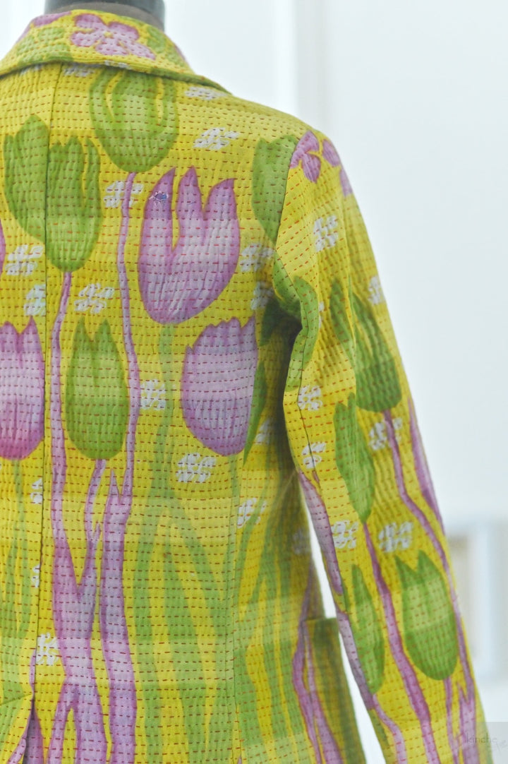 Medium, Noorie, Women's Stylish Kantha Quilted Blazer in Floral Print - kinchecom