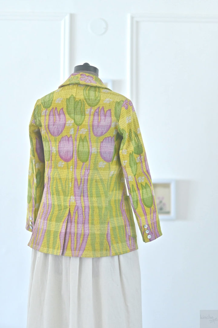 Medium, Noorie, Women's Stylish Kantha Quilted Blazer in Floral Print - kinchecom