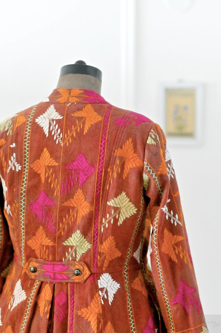Gurkiran, Size large, Knee Length Jacket Made of Antique Phulkari Chaddar/ One of a Kind - kinchecom