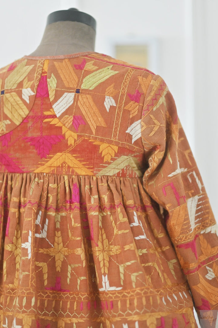 Simrit, Handmade Vintage Phulkari Cropped Boho Jacket, Kediya Style, Large - kinchecom