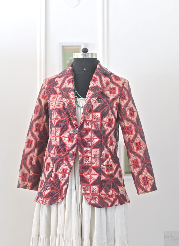Bailey, 1900's Vintage Nakshi Embroidered kantha Quilt Blazer, XL - kinchecom