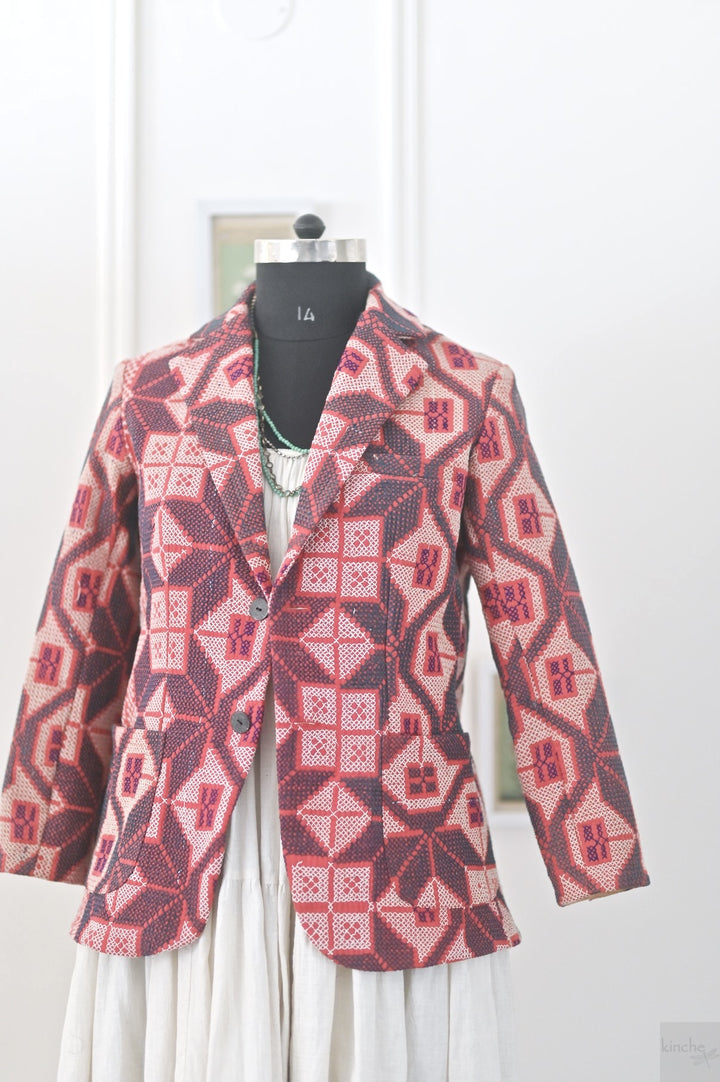 Bailey, 1900's Vintage Nakshi Embroidered kantha Quilt Blazer, XL - kinchecom