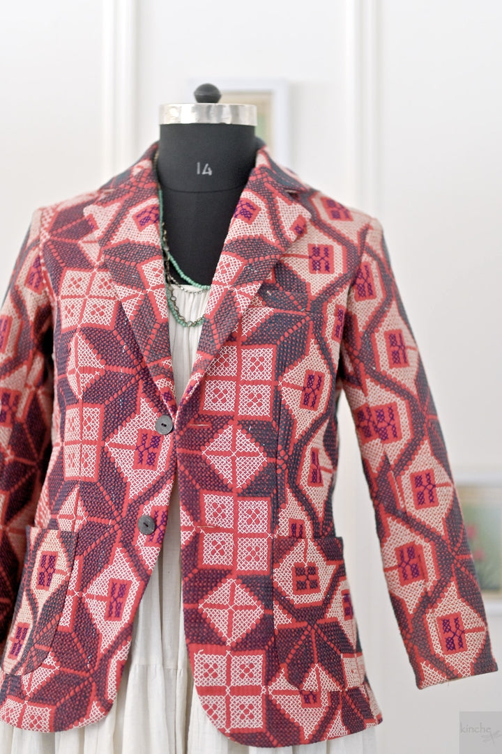 Bailey, 1900's Vintage Nakshi Embroidered kantha Quilt Blazer, XL - kinchecom