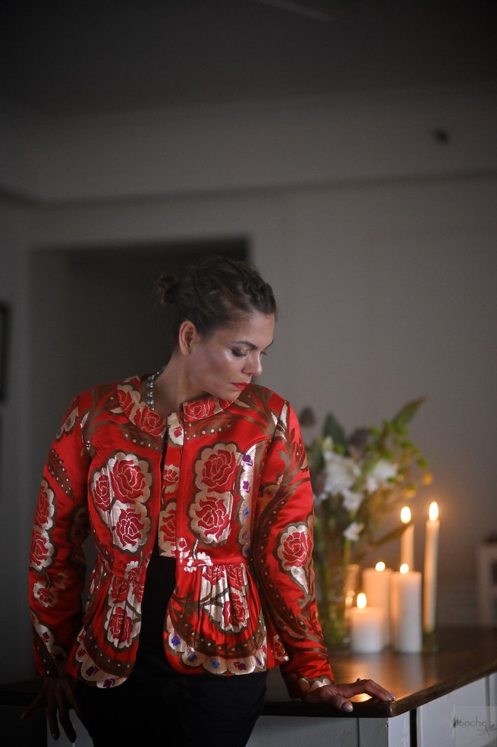 Tenzin, Peplum, Pure Silk and Copper Zari Gyasar Silk Jacket, Handmade