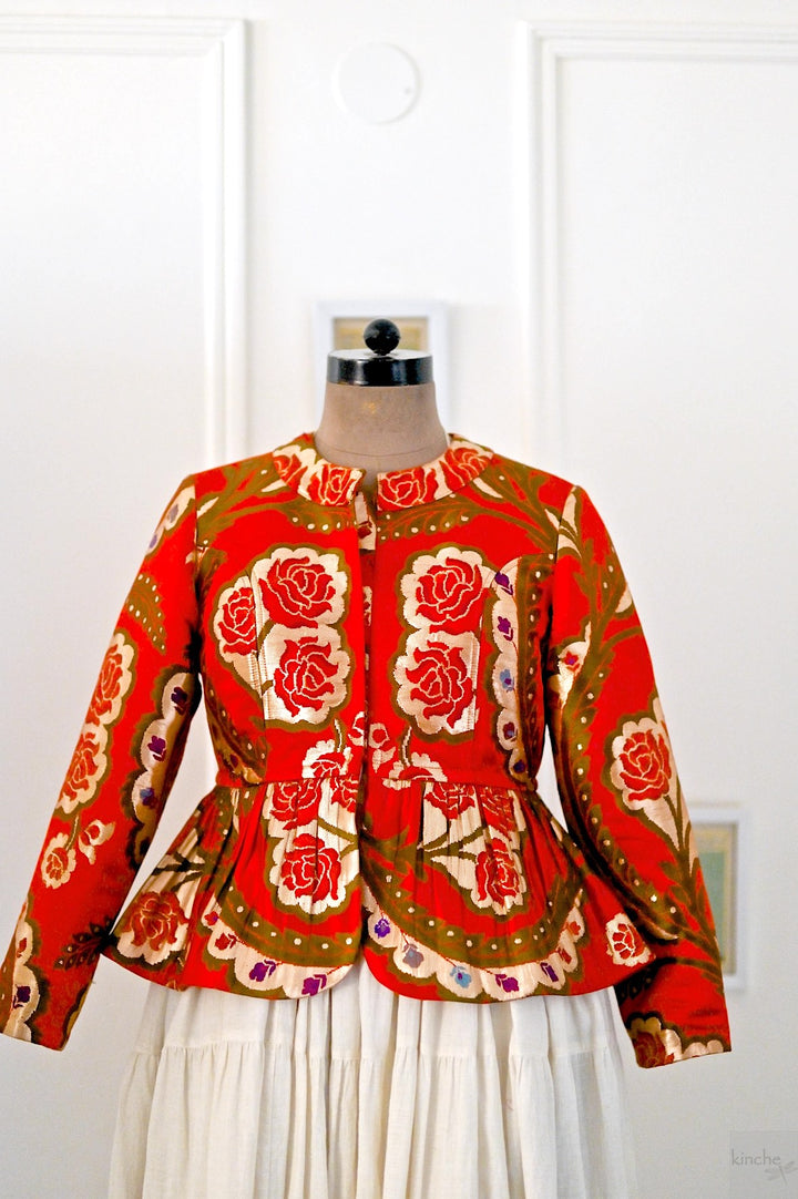 Tenzin, Peplum, Pure Silk and Copper Zari Gyasar Silk Jacket, Handmade