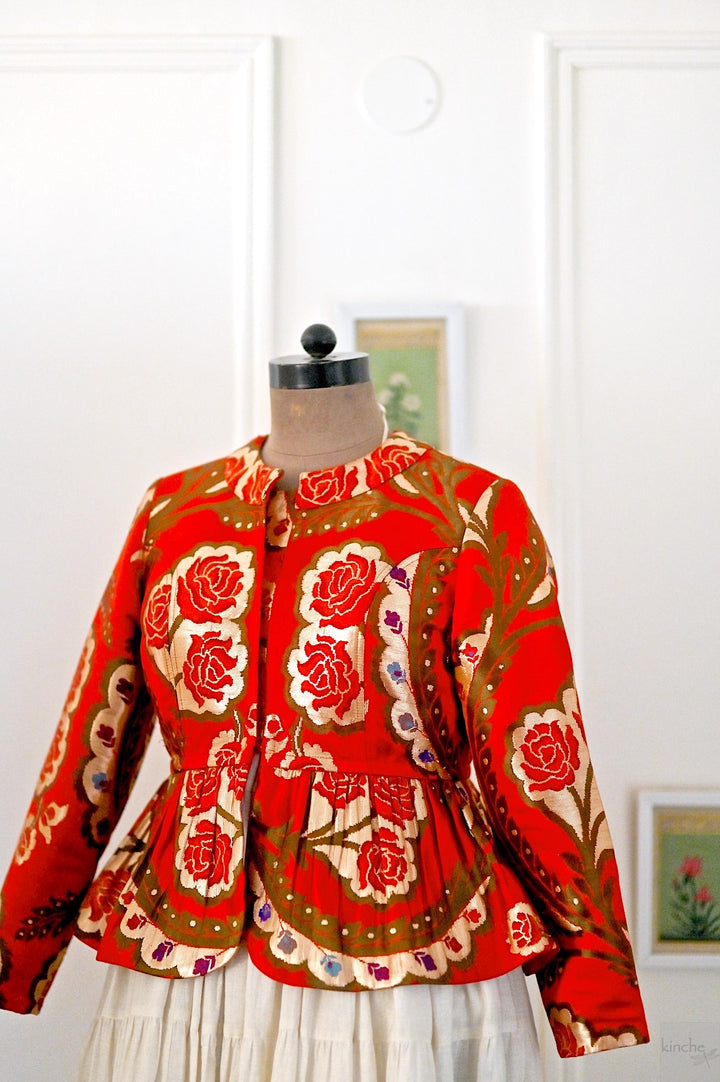 Tenzin, Peplum, Pure Silk and Copper Zari Gyasar Silk Jacket, Handmade