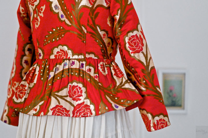Tenzin, Peplum, Pure Silk and Copper Zari Gyasar Silk Jacket, Handmade