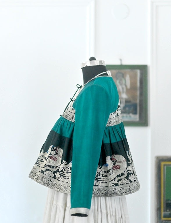 Meera, Handmade Katan Silk, Rare Pattern Kedia Blouse, XL