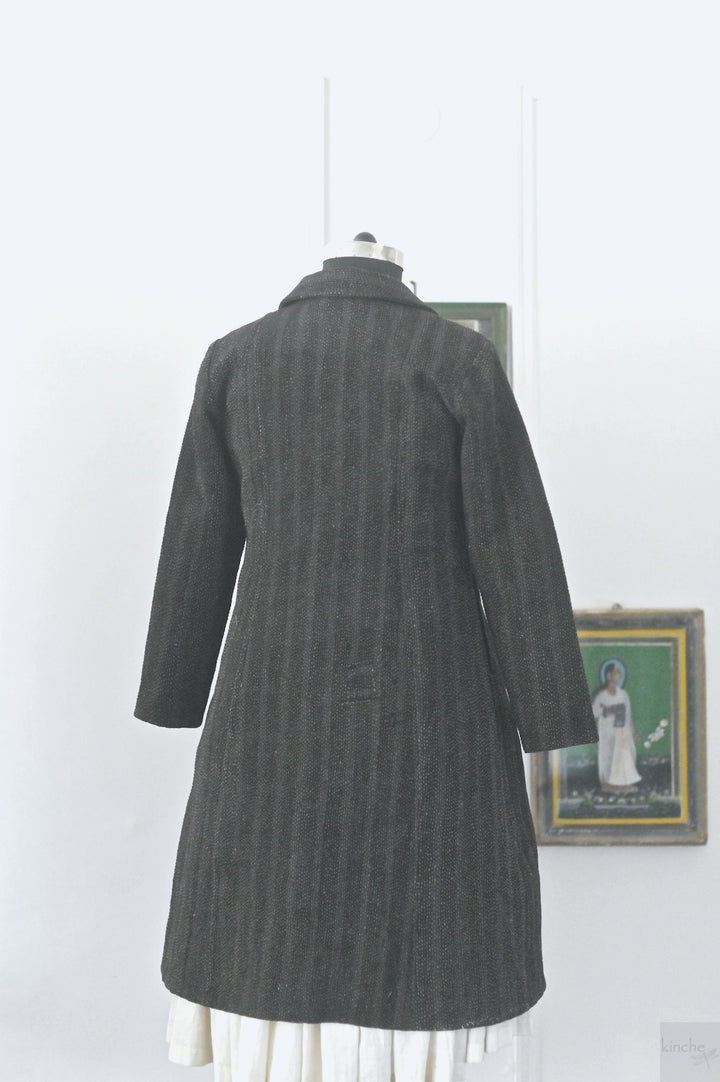 XL, Hermoine, Vintage Quilt Long Coat with Brass Buttons, Sustainably Made, XL