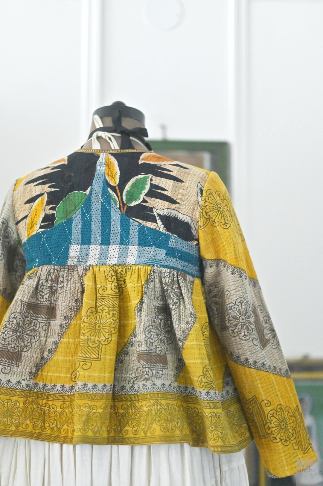 Medium, New York, Hand Crafted & Hand Embroidered Kantha Kediya Jacket in Yellow
