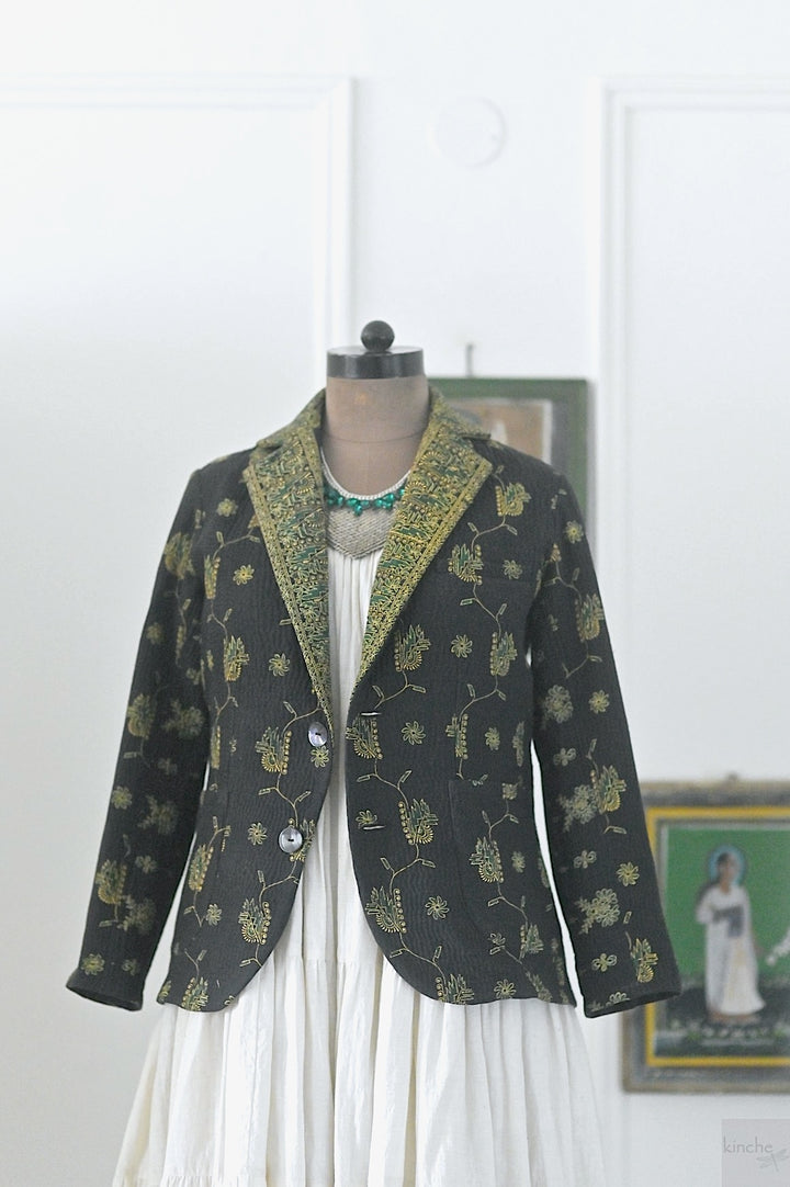 Ashton, Vintage Kanta Quilt Blazer Jacket in Black, Medium