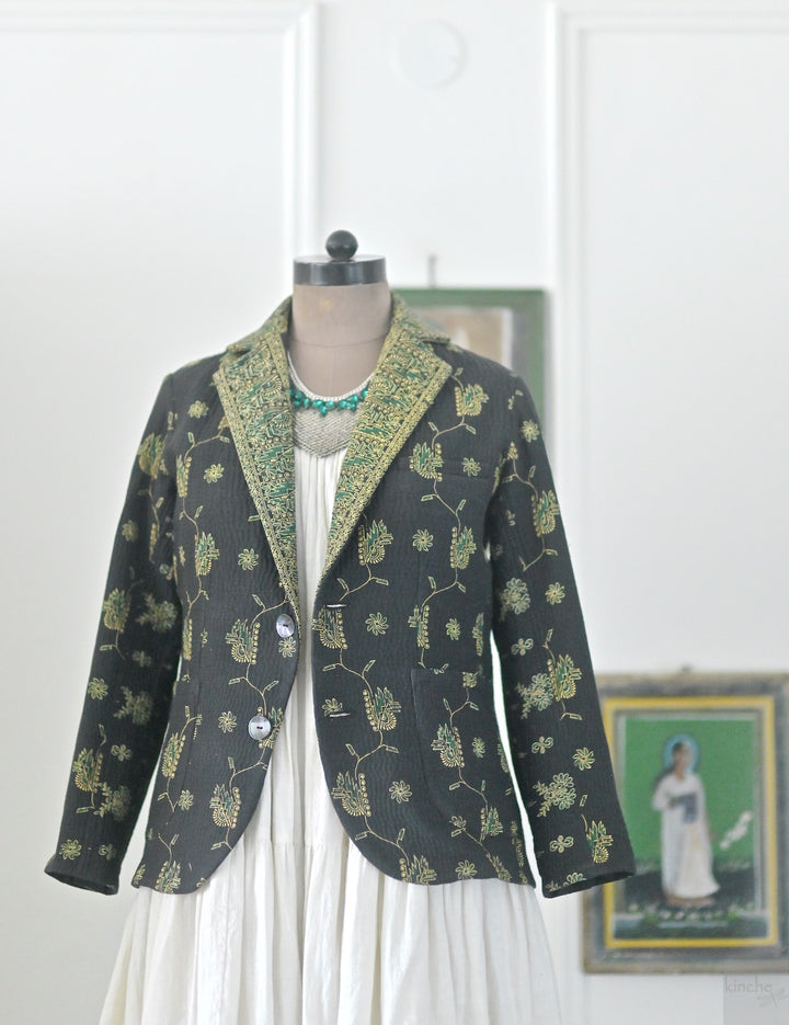 Ashton, Vintage Kanta Quilt Blazer Jacket in Black, Medium