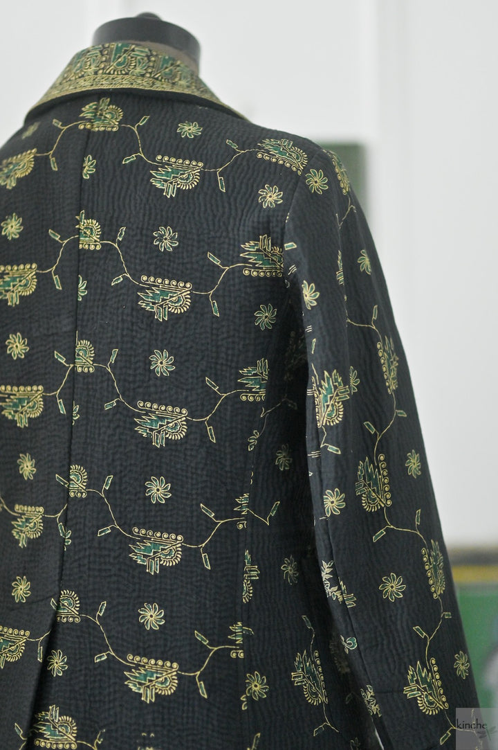 Ashton, Vintage Kanta Quilt Blazer Jacket in Black, Medium