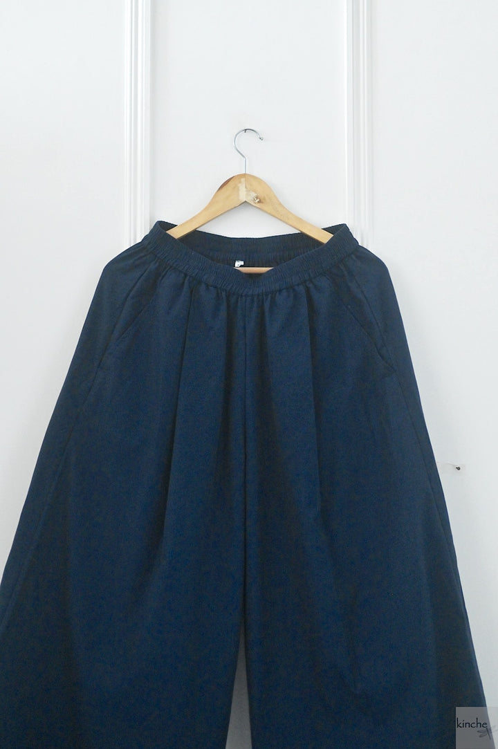 Azure, Handwoven Ikat Fabric Cotton Blazer, Indigo Crop Top & Indigo Pants
