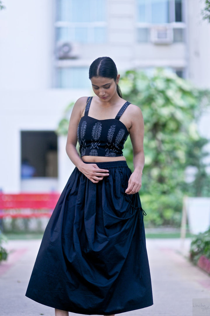 Lima, Elasticised Waist, Cotton Poplin Asymmetrical Skirt in Black