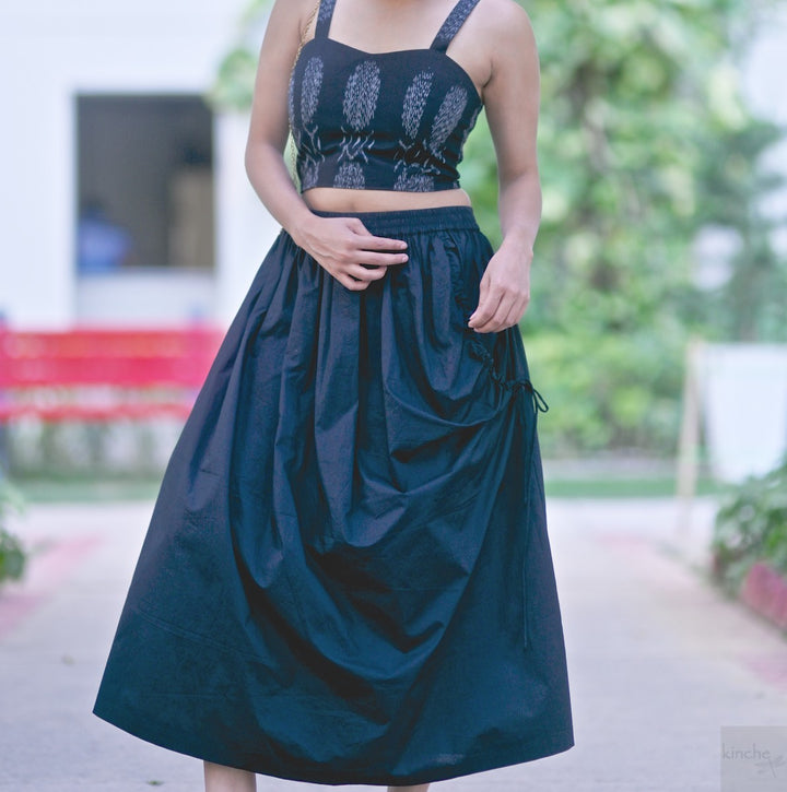 Lima, Elasticised Waist, Cotton Poplin Asymmetrical Skirt in Black