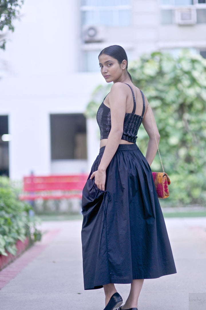 Lima, Elasticised Waist, Cotton Poplin Asymmetrical Skirt in Black