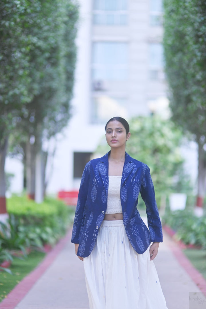 Bukhara Ikat Weave Indigo Blazer