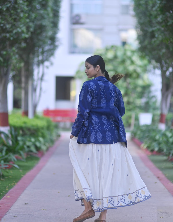 Bukhara, Handwoven Ikat Fabric Cotton Blazer with Kohima Jamdani Skirt
