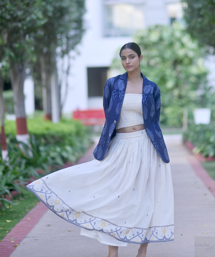 Bukhara, Handwoven Ikat Fabric Cotton Blazer with Kohima Jamdani Skirt