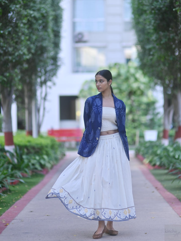 Bukhara, Handwoven Ikat Fabric Cotton Blazer with Kohima Jamdani Skirt