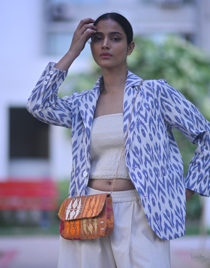 Heera, Notebook Clutch made with Vintage Phulkari Bagh & brass Chain, Medium