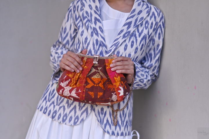 Rasa, Handmade Vintage Phulkari Clasp Handbag, One of a Kind, Medium