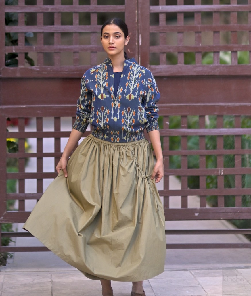 Lima, Elasticised Waist, Cotton Poplin Asymmetrical Skirt