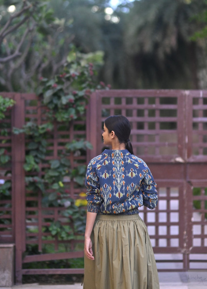 Agastya, Double Ikat Weave Uzbeki Pattern Bomber Jacket