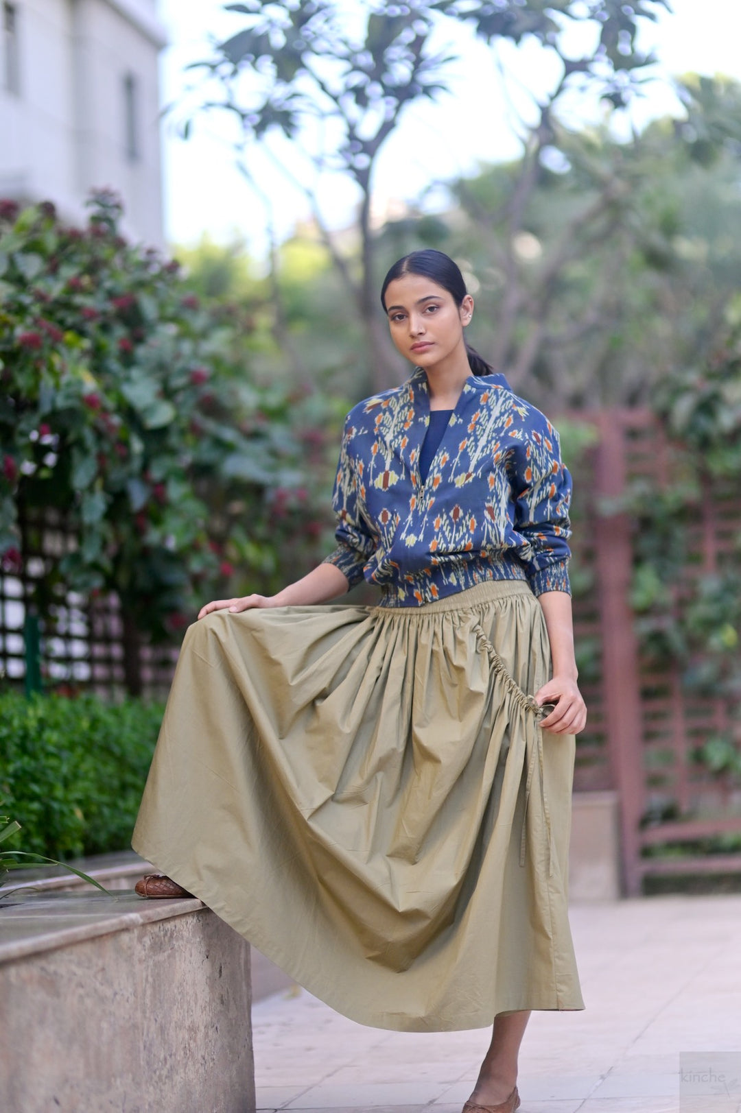 Lima, Elasticised Waist, Cotton Poplin Asymmetrical Skirt