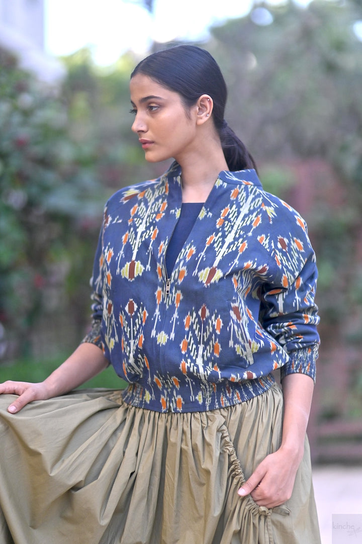 Agastya, Double Ikat Weave Uzbeki Pattern Bomber Jacket