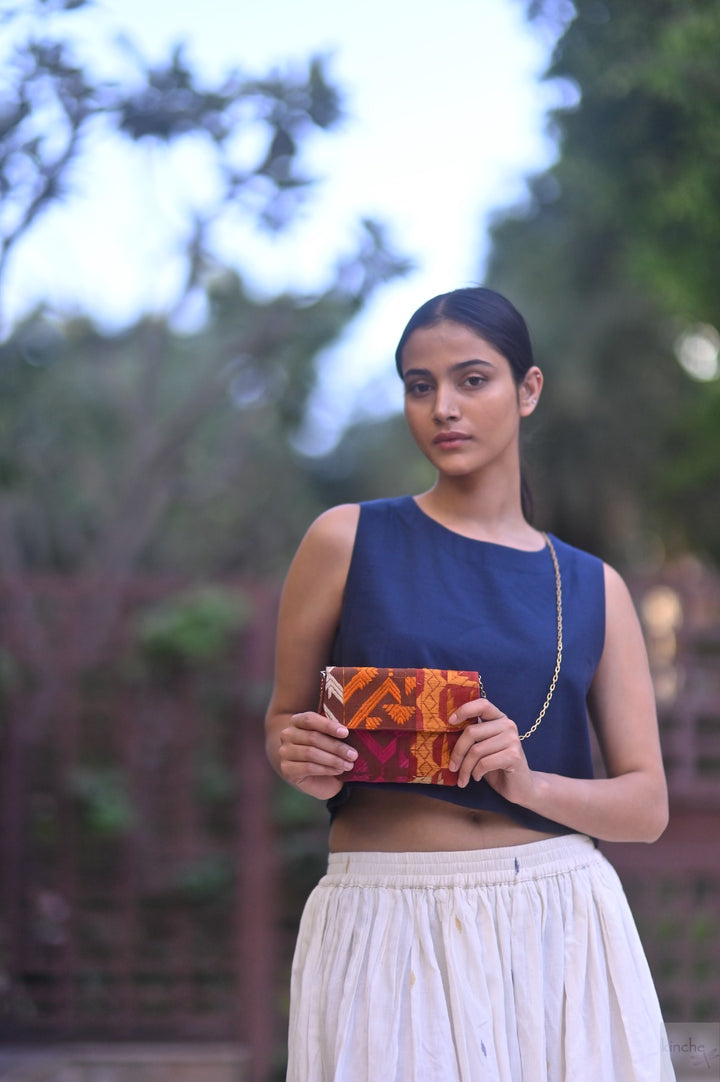Mini, Notebook Clutch made with Vintage Phulkari Bagh & brass Chain, Small