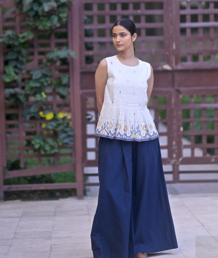 Indus, Ikat Fabric, Solid Indigo/Navy Flared pants, 2 Pockets