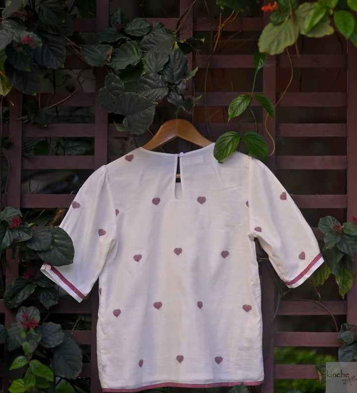 Zero Heart, Handmade Jamdani Weave, Off White & Red Heart Patterns