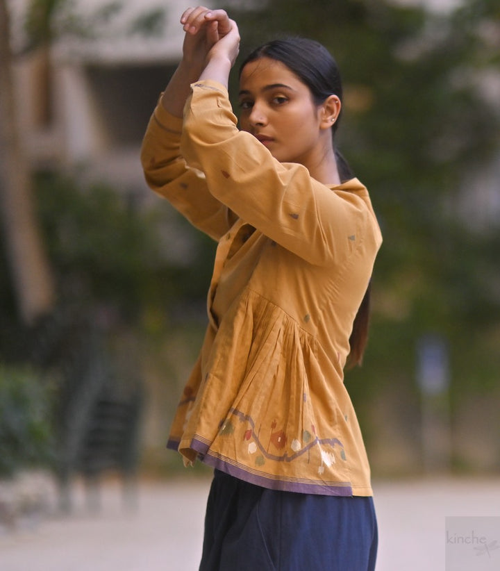 Mira, Handmade Jamdani Weave, Ochre Kedia Style Blouse