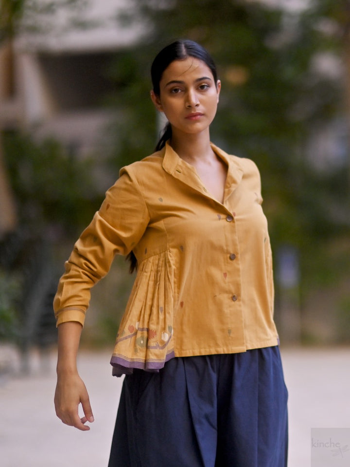 Mira, Handmade Jamdani Weave, Ochre Kedia Style Blouse