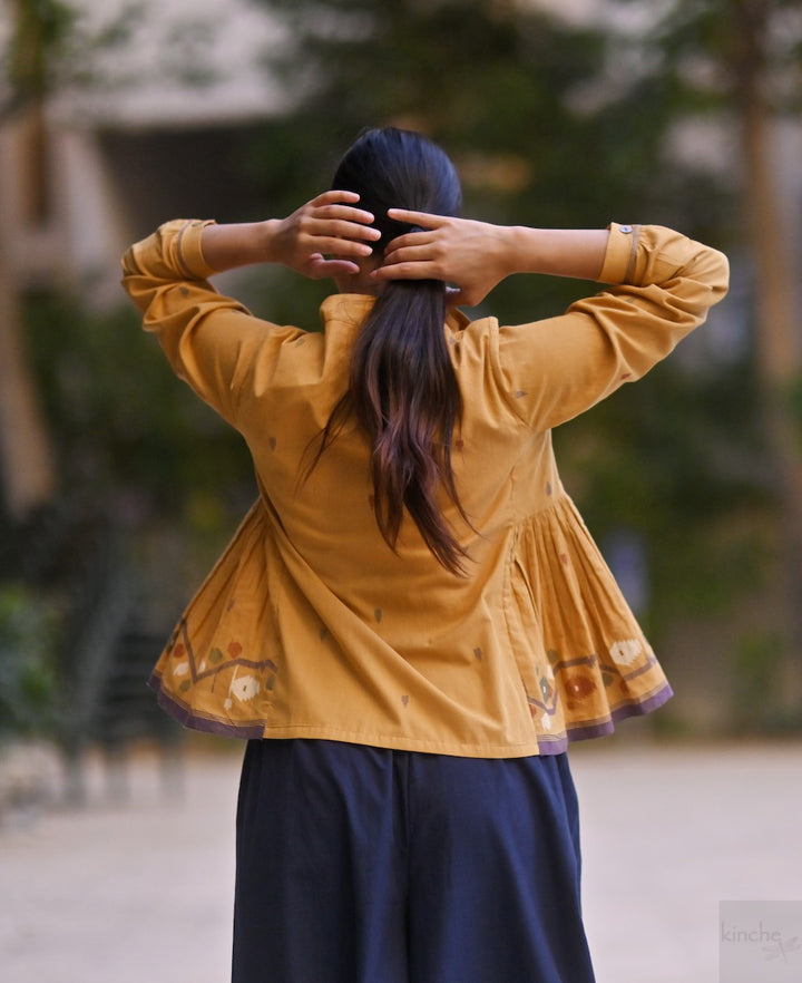 Mira, Handmade Jamdani Weave, Ochre Kedia Style Blouse