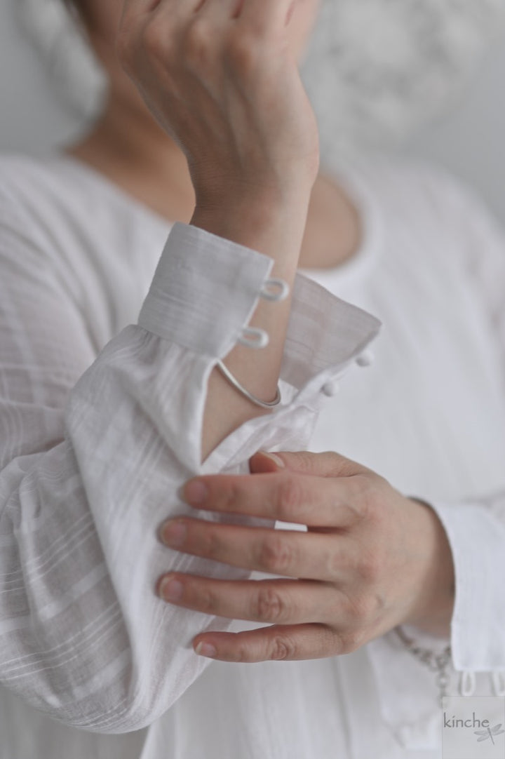 Kyoto, White Khadi Layered Dress, White Stripes - kinchecom