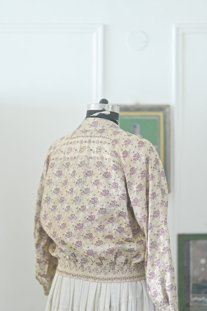 Chand, Handmade Zari Katan Silk Bombers in Ivory, L & XXL